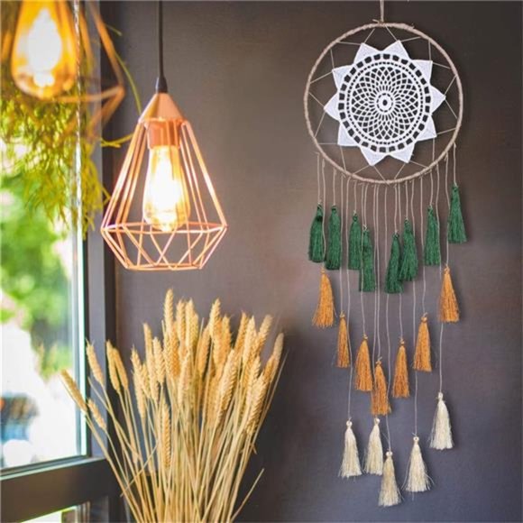 Macrame Dream Catchers for Bedroom - Tassel Wall Hanging Handmade Dreamcatchers - Picture 2 of 6